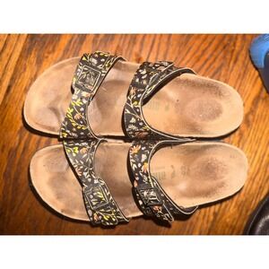 Birkenstock Sydney Sandals Women 36‎ Black Floral Good Comfort Cork Buckle